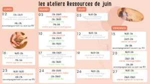calendrier atelier juin 2025